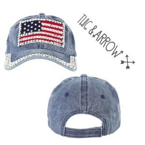 NEW USA Flag Rhinestone Hat Denim Blue by Twig & Arrow!NWT!